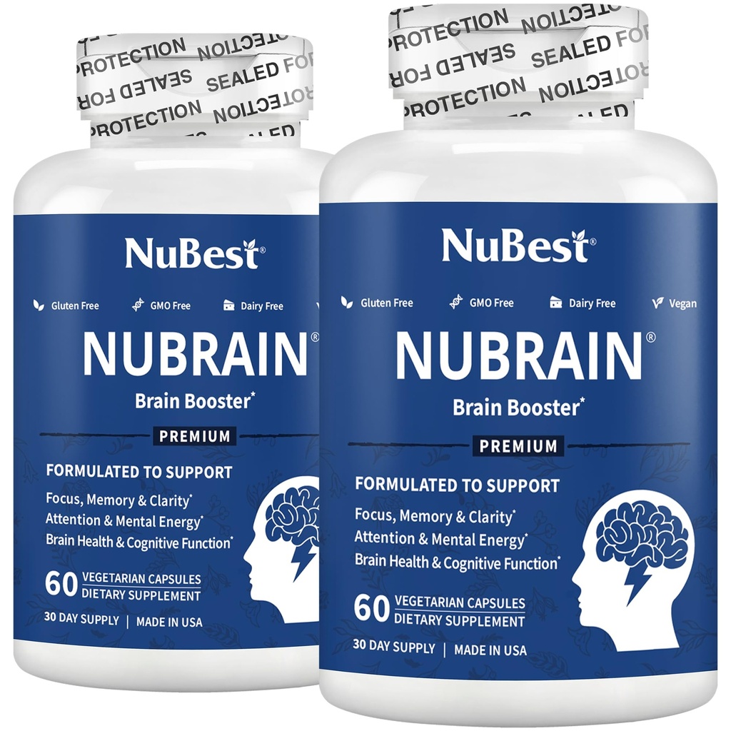 NuBrain Booster - Mozkový dodatek pro Brain Booster, Paměť, Focus & Clarity Support with St. John 's Wort, Ginkgo Biloba, Bacopa & More IR 124; Pack 2