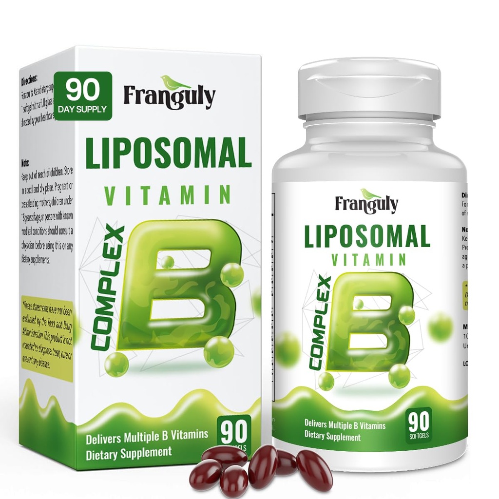 Lipozomální B komplex určený pro vysoce absorpční B vitaminy s Choline Inositol Vitamin B1, B2, B3, B5, B6, Biotin, Folát, Methylovaný B12 - imunitní, energie, Brain Heart Support 90 Softgels