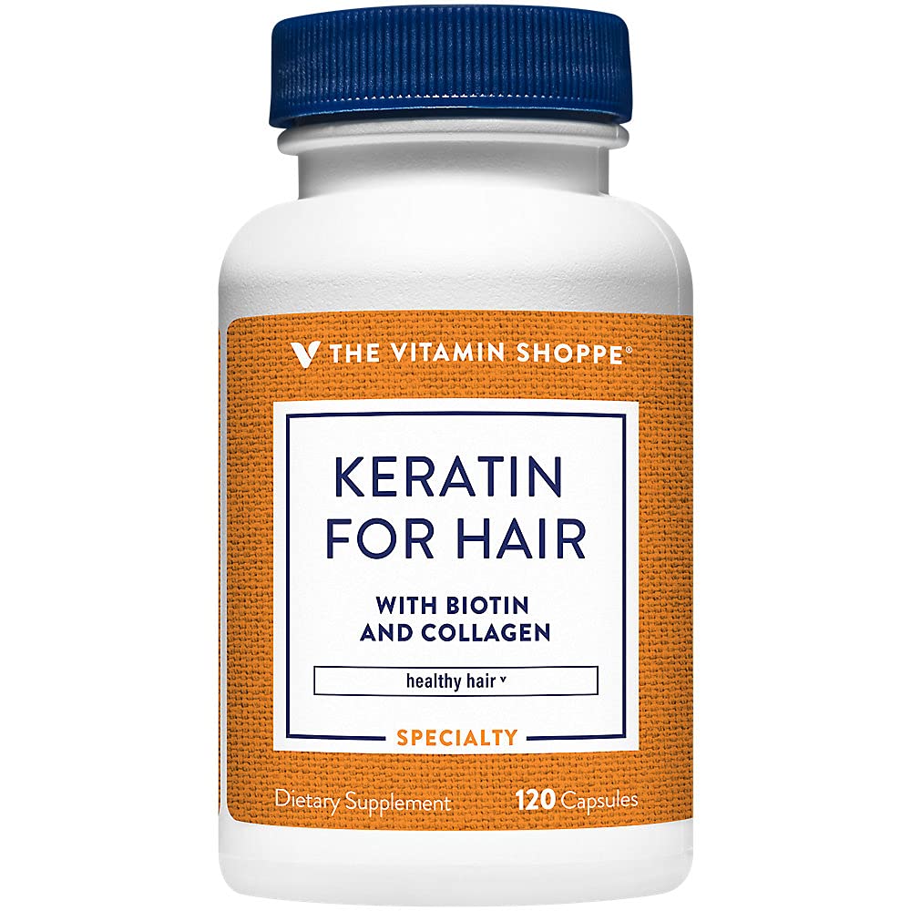 Vitamin Shoppe Keratin pro vlasy s Biotin & kolagen, podporuje silné, zdravé vlasy, vlasové luster (120 Kapsle)