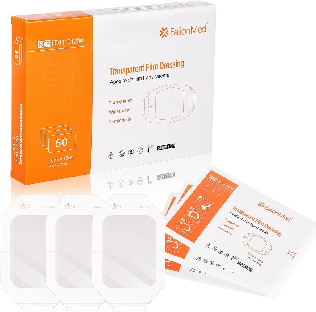 EalionMed Transparentní dressing, Rána Obvaz, Lepicí Patch, 4 "x 4.75", 50 Pack, Clear, Dýchatelné, Pohodlné, Sprcha Štítek, Tattoo Bandage