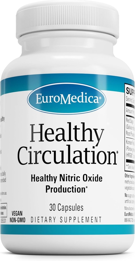 Zdravý oběh EuroMedica - Dietní dodatek pro podporu zdravého oběhového oběhu - Zdravý krevní tok a srdeční funkce - Non- GMO & Vegan Kapsle - 30 Kapsle (30 Podání)