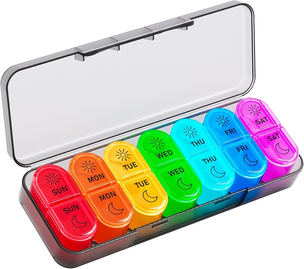 Betife AM PM Pill Organizátor 7 Den, Týdenní Pill Organizátor 2 krát denně, Denní Pill Box AM PM, Přenosné cestovní medicína Případ, Den a noc Pill Kontejner pro léky, vitamín nebo dodatek