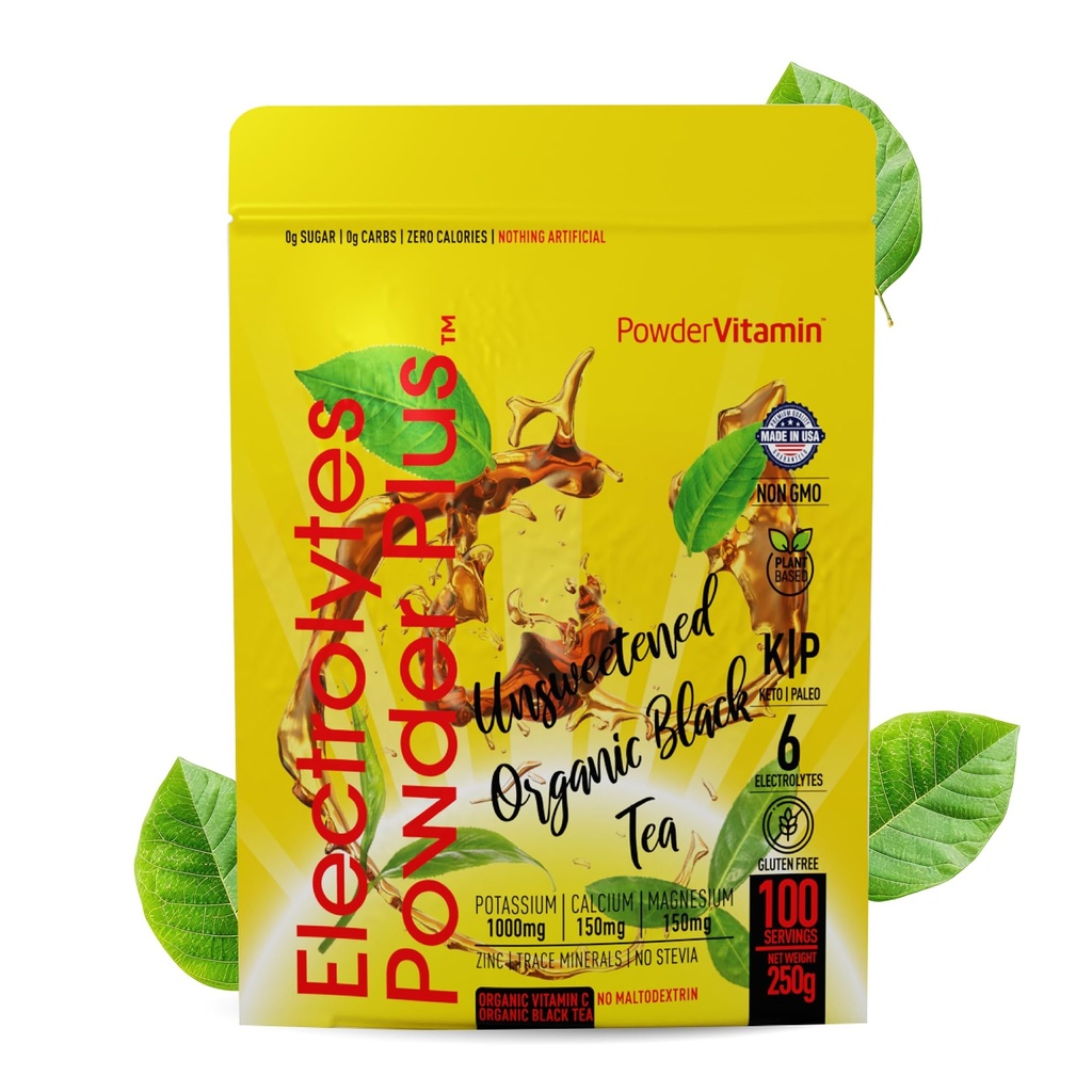 PowderVitamin Electrolytes Powder Plus (100 Servings) Neslazený černý čaj Electrolyte Powder Keto, SugarFree, Pink Himalayan Salt, 1000mgDraslík, 150mgCalcium, 150mgMagnesium, Hydratační prášek NO STEVIA