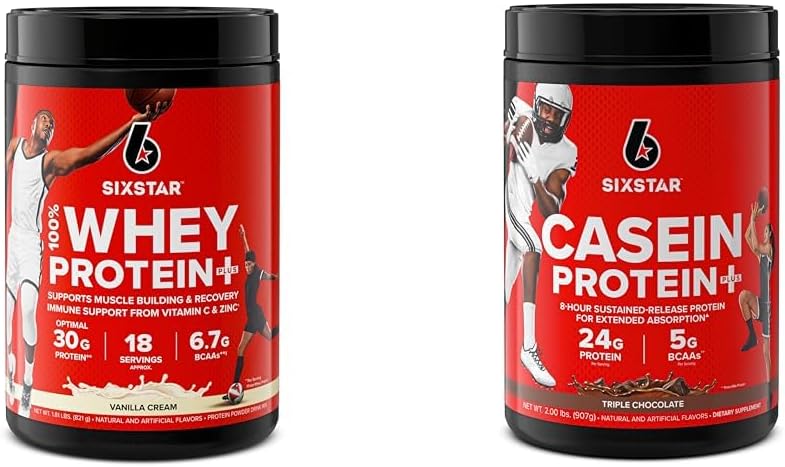 Six Star Elite Series 100% Whey Protein Plus Vanilla Cream 1.8lbs US & Casein Protein Powder Elite Casein Protein Powder Slow-Digesting Micelar Casein Protein