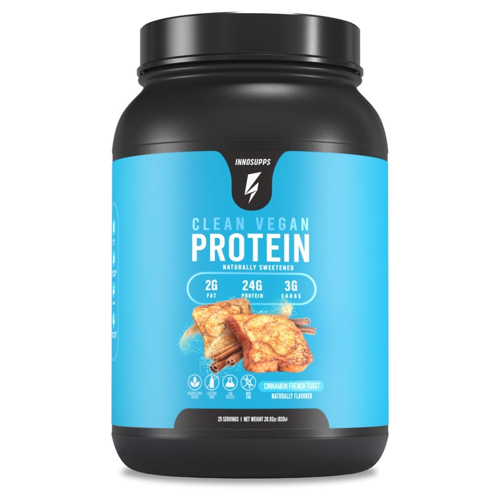 InnoSupps Clean Vegan Protein - Plant based, Vegan, Natural, No umělé sladkosti, No Gluten, No Dairy. Laktóza zdarma, nízké sacharidy, nízký tuk, bez přidaného cukru, sója zdarma, non-GMO (Skořice francouzský toast)