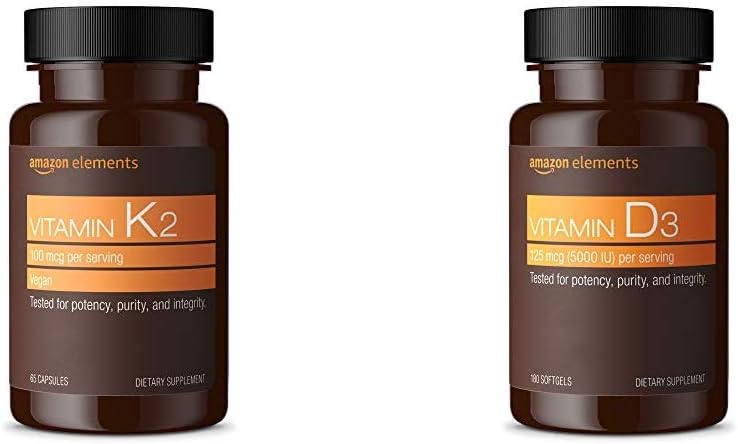 Elementy Vitamin K2 (100 mcg, 65 tobolek) a Vitamin D3 (5000 IU, 180 tobolek)