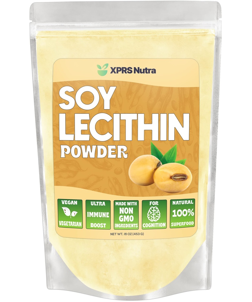 XPRS Nutra Soy Lecithin Powder Food Class Fat Emulsifier - Vhodné pro vaření, pečení a další - Vegan Friendly Soy Lecithin Powder Vaření Pomoc (16 Ounce)