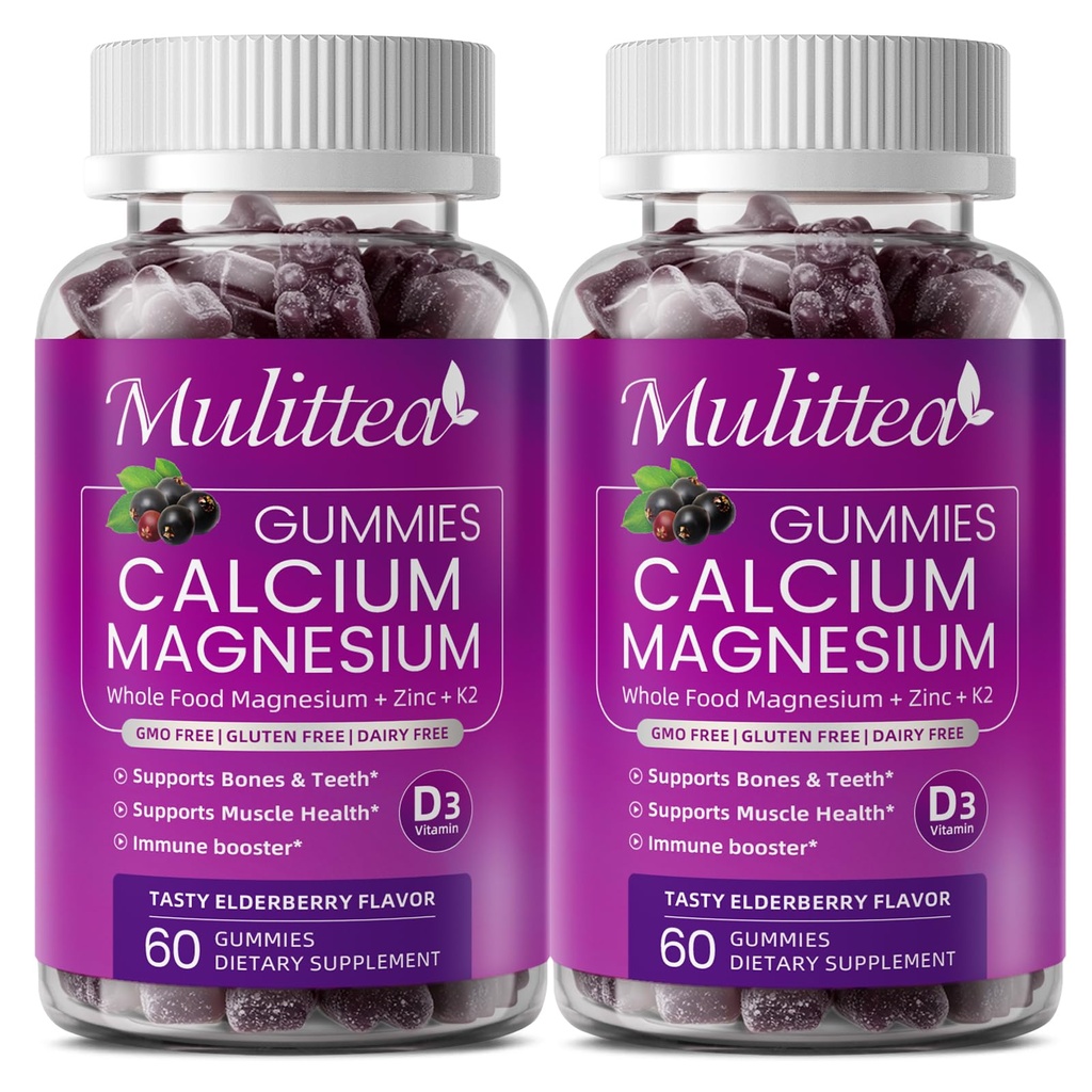 Vápník Magnesium Zinkové gumy s vysokou absorpcí Magnesium Glycinát 200mg, Draslík-Plant doplněk vápníku w / D3 & Moss pro kosti, Svaly, klid Mood & Spánkový pomoc- Děti & dospělí (2 Pack)