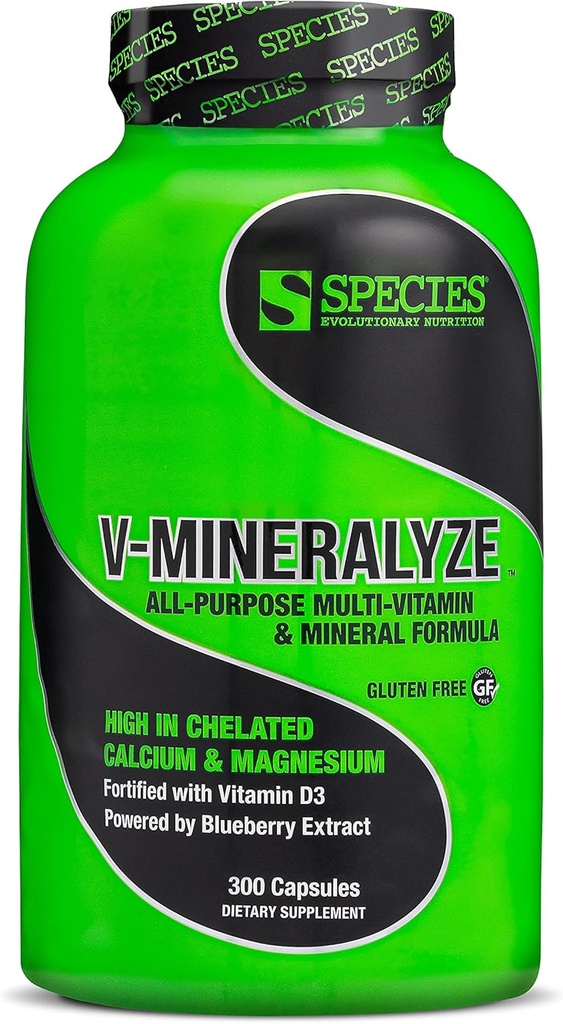 Druhy Nutrition V- Mineralyze All- purpose Multivitamin, Vitamin C a D3, Chelated Minerals, Blueberry Extract s antioxidačními vlastnostmi, 300 Kapsle