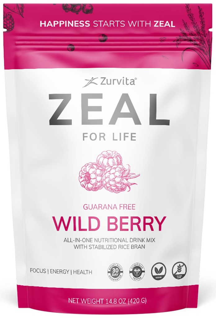 Curyvita - Zeal for Life 30- Day Wellness Bag - Wild Berry (Guarana Free) - Nutriční dodatek pro vitalitu, imunitu a Wellness - 420 Grams