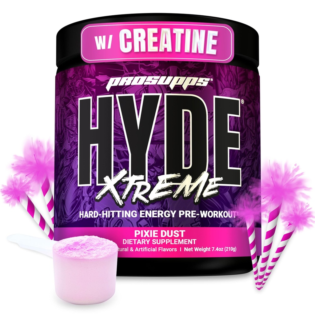 PROFUPS Mr. Hyde Xtreme Pre Workout Powder with Creatine, Beta Alanin & Caffeine - Extrémní energie, čerpadla, Focus & Performance - Fitness & Gym doplňky pro muže a ženy (Pixie Dust, 30 Služeb)