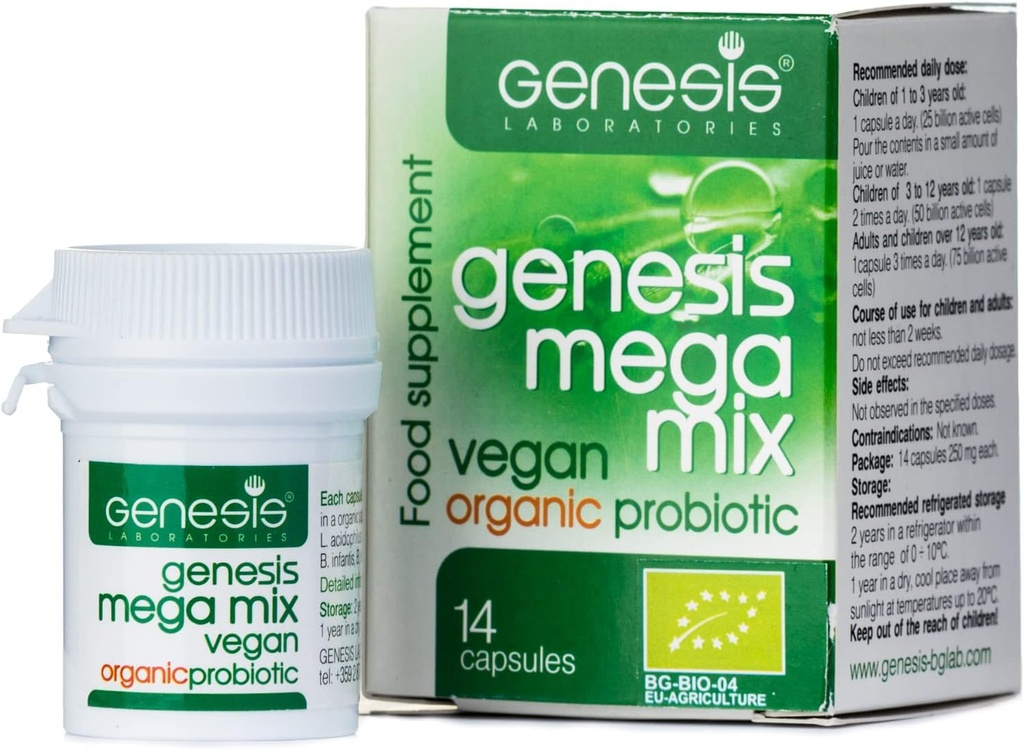 MegaMix BIO Probiotika pro Gut Health PHARMA124; Stabilní ochranná látka pro ženy a muže s Lactobacillus & Bifidobacterium pro stravovací, imunitní a gastrointestinální podporu - Vegan, 14 Kapsle