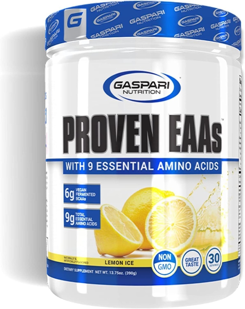 Gaspari Nutrition Proven EAA, Vegan fermentované EAA, Zvyšuje obnovu a obnovuje elektrolyty, non GMO (30 Služeb, Lemon Ice)
