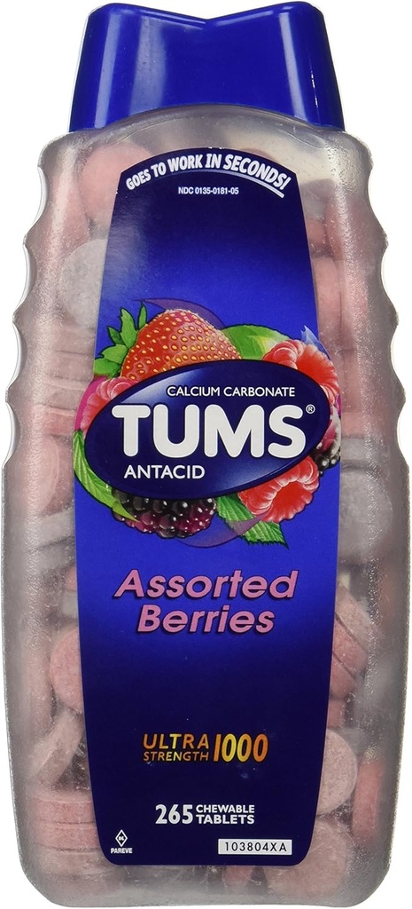 Tums Ultra Assiled Berries 265 Tablet - Maximální síla Antacid & Vápník Dodatek