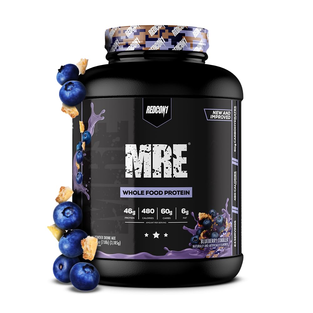 REDCON1 MRE Protein Powder, borůvkový Cobbler - Směs proteinů na výměnu jídla Vyrobeno s MCT Oil & Whole Foods - Protein s přírodními složkami na pomoc při vymáhání svalů (25 Služeb)