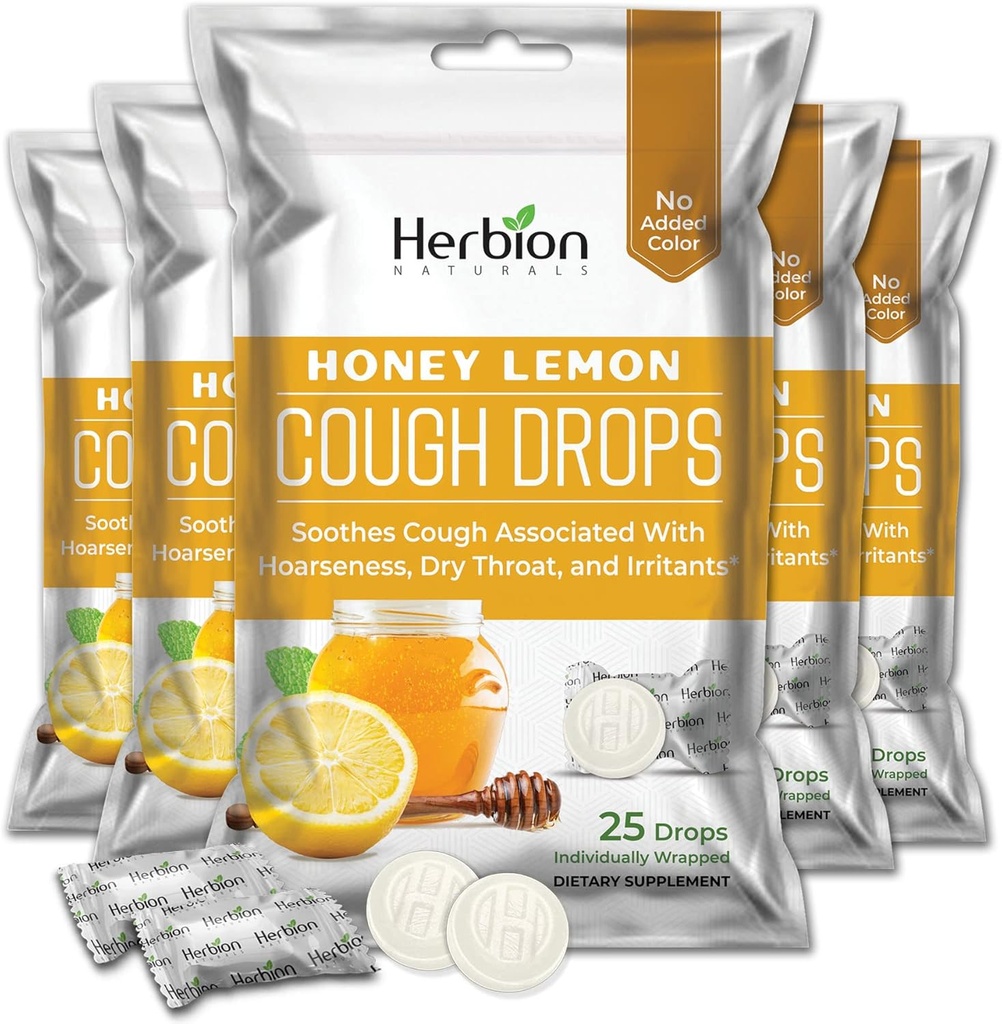 HERBION Natural Kašel Kašel Kašel s medem Lemon Flavor, Dietní dodatek, Mýdlo Kašel, pro dospělé a děti nad 6 let, 125 Lozenges, balení 5