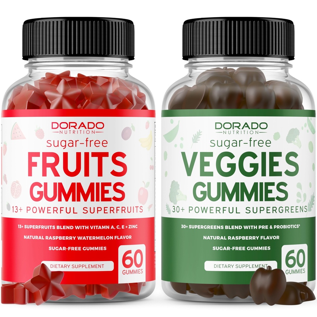 Ovoce a zelenina dodatek (120 žvýkačky) - Premium Sugar-zdarma Superfood Super Green & Ovocné gumové pro dospělé - Podpora imunity pro muže a ženy - NeGMO, Vegan Safe & Made in USA