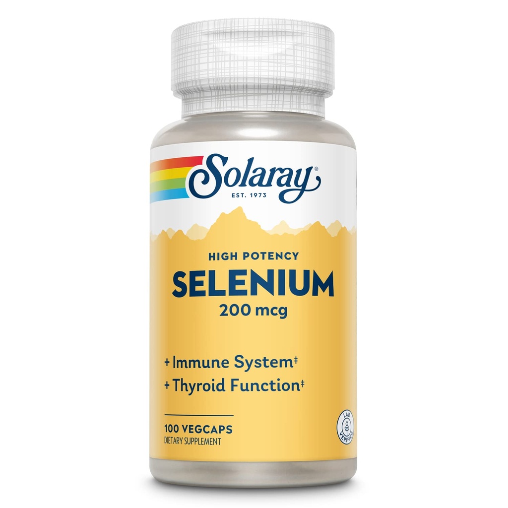 Solaray Selen, vysoká účinnost, zdravý imunitní systém, funkce štítné žlázy a antioxidační podpora, 100 VegCaps