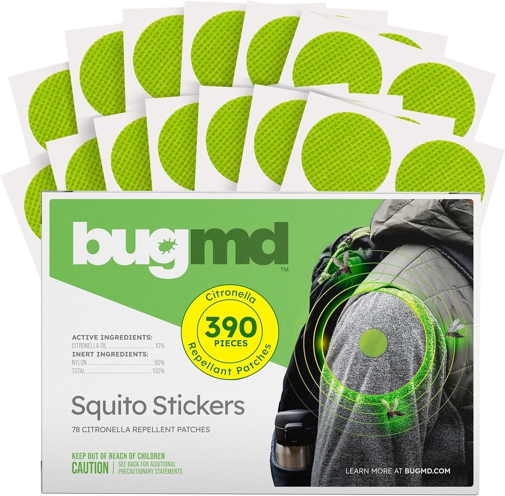 BugMD samolepky Mosquito Repelent Patch Nálepky pro dospělé (390 Záplaty), Bezpečné a efektivní Hmyz Repelent Záplaty pro Toddlers, Děti, Kempování, Beach & Outdoor Essentials