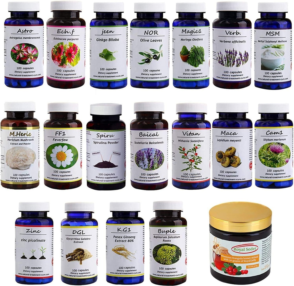 Hekma Center doplňky Balíček pro MS - 18 léčivých bylin a sidr Med s Royal Jelly - 100% přírodní, čisté organické - Vegan - doplňky pro M.S