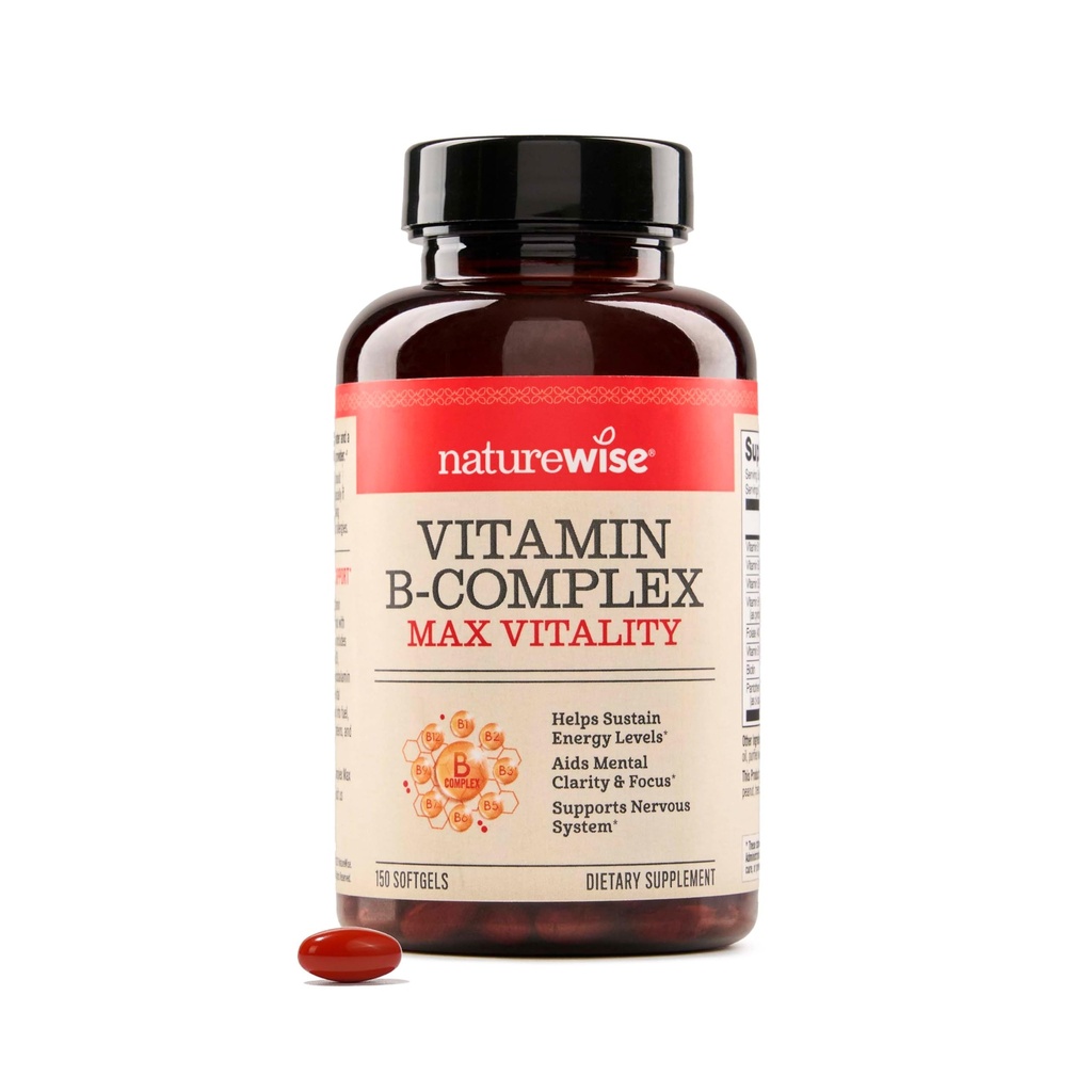 NatureWise vitamin B Komplex pro ženy a muže - s kyselinou listovou Biottin B1 B2 B3 B6 B12 - Podpora buněčné energie a duševní jasnosti - Gluten & Dairy Free, Non- GMO - 150 Softgels [5-Month Supply]