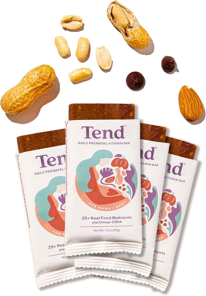 Tend Daily Nejlepší Prenatal vitamin Bar, Vyrobeno s organickými složkami pro těhotné a poporodní matky, Zahrnuje DHA, vitamín D, B, Cholin, Folát - arašídové máslo čokoláda (4ct)
