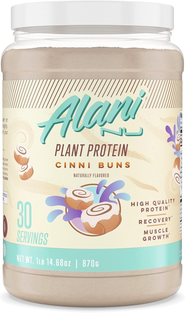 Alani Nu Plant- Based Protein Powder CINNIBUNS CINNIBUNS 124; 18g Vegan Protein Crend 124; Strava Náhrada prášek 124; No Cukr Přidáno 124; Nízký tuk, Nízký karb, mlékárenský volný, Pea Protein izolát Blend 124; 30 Služeb