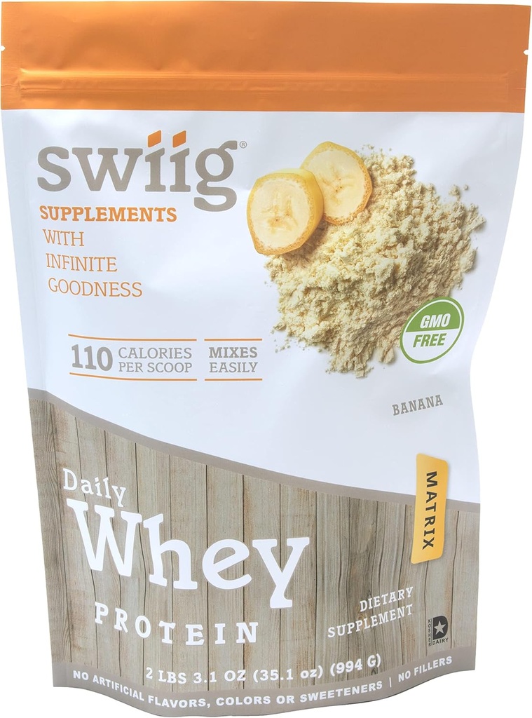 Swig Premium denní syrovátka Matrix Banana 2.2 lb - 20g protein gluten- Free Non- GMO No Fillers No Umělé Flavors Enhanced with Amino Acids for Muscle Recovery Všechny přírodní vzorec