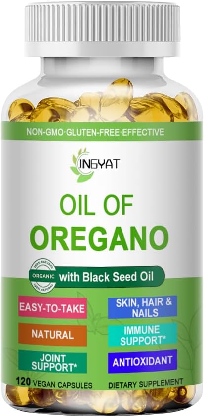 Olej z Oregano Softgels, Organický olej z Oregano s černým semenným olejem pro imunitní podporu trávicí Sezónní Bylin, High Carvacol & Thymoquinone Oregano Oil, Plant based, Non- GMO, 120 Počet