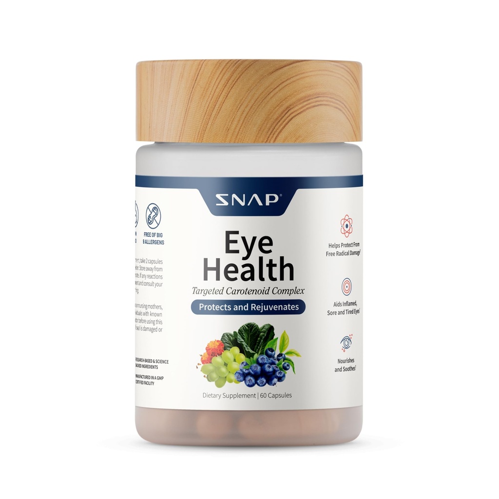 Snap doplňky oční zdravotní kapsle s Lutein, Zeaxanthin, Bilberry & Lycopen - Podporuje vidění, funkce očí a celkové oční zdraví - 60 Kapsle