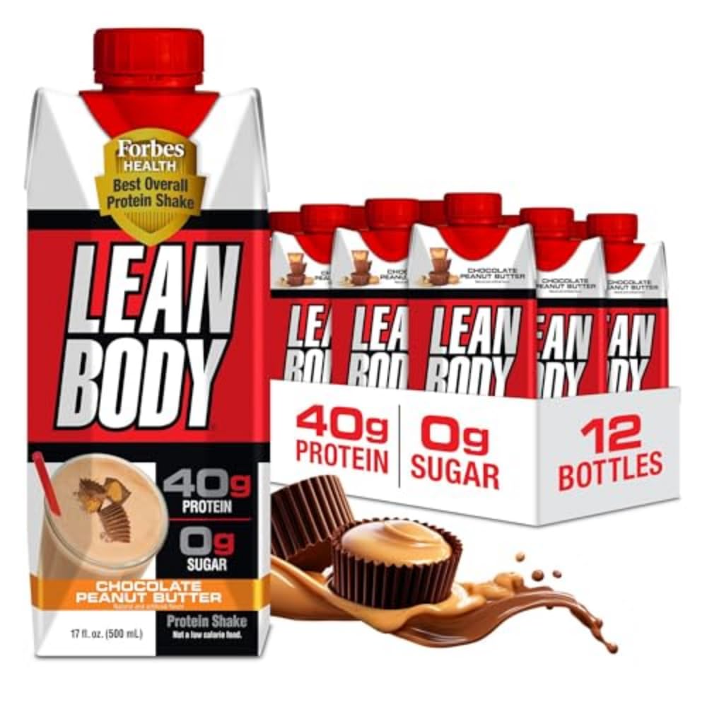 Lean Body Ready- to- Drink Protein Shake, 40g Protein, Syley Blend, 0 Cukr, gluten Free, 22 Vitamíny & Minerály, (Recyklabilní karton & Lid - balení po 12) LABRADA (čokoládové arašídové máslo)