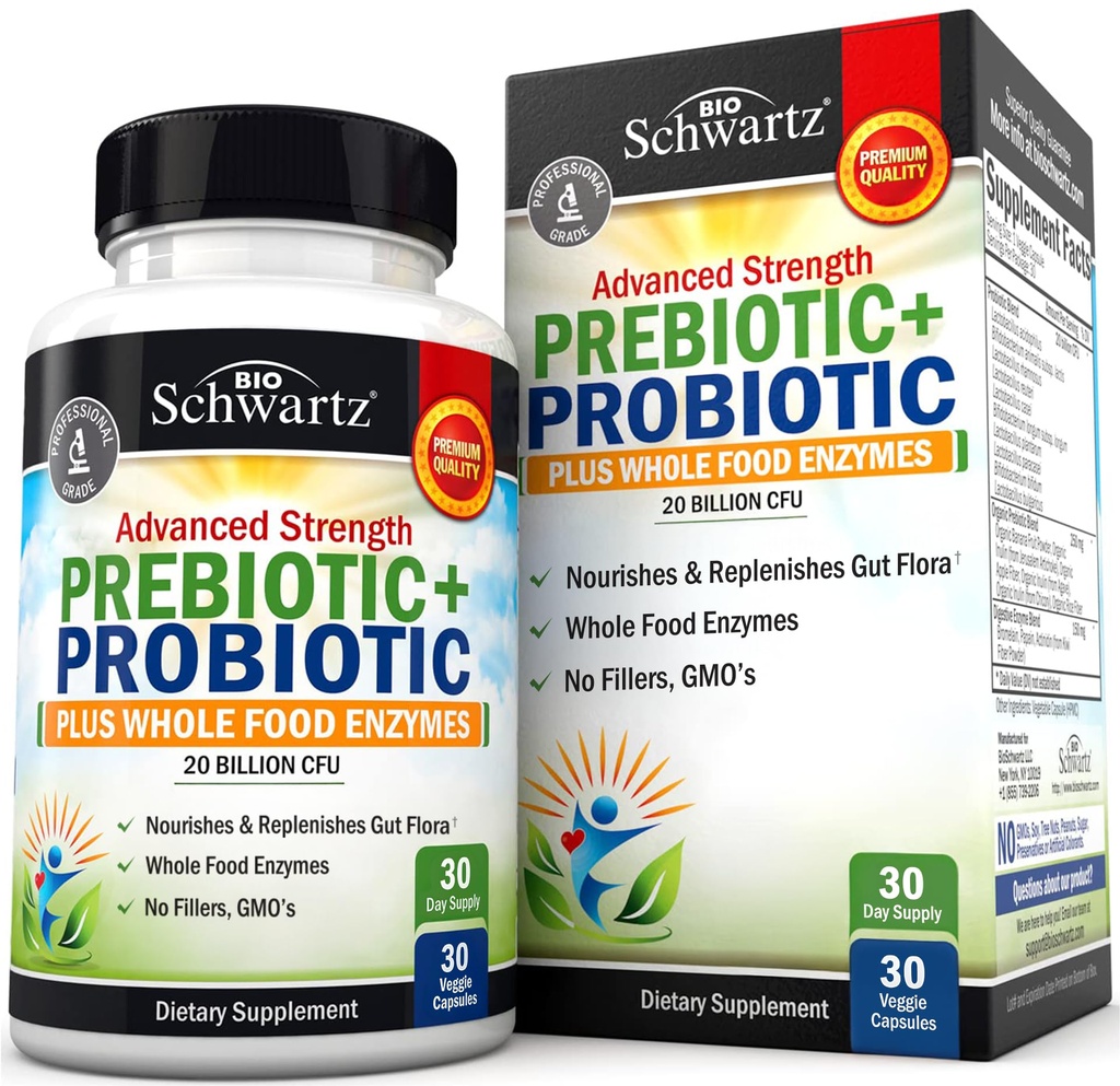 Advanced Prebiotika a Probiotika pro ženy a muže, Imunitní, Digestive & Gut Zdraví s L. Reuteri, Inulin Fiber, Digestive Enzymy, Non- GMO, Gluten- Free, Dairy- Free, 30 Kapsle