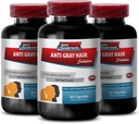 Acid pilulky - Anti- Gray Hair Solution - Chlorofyl pilulky, šedé vlasové vitamíny, Pantotenová kyselina, kopřiva, vlasové barvy Vitamíny, Podpora přírodní barvy vlasů, Saw Palmetto, (3 Lahve - 180 Kapsle)