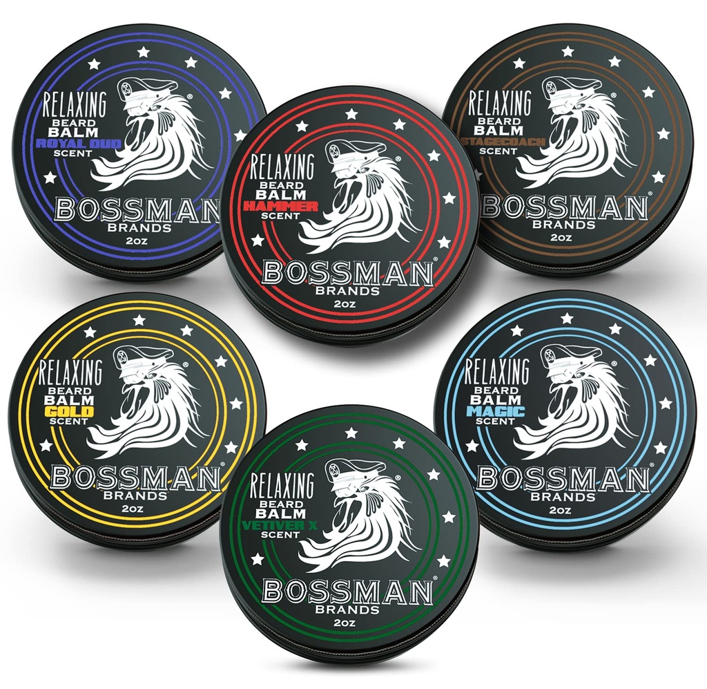 Balzám Bossman Beard Variety Pack - Beard Grooming, Grooming and Care Kit - Softtener a Moisturizer - všech 6 vůní