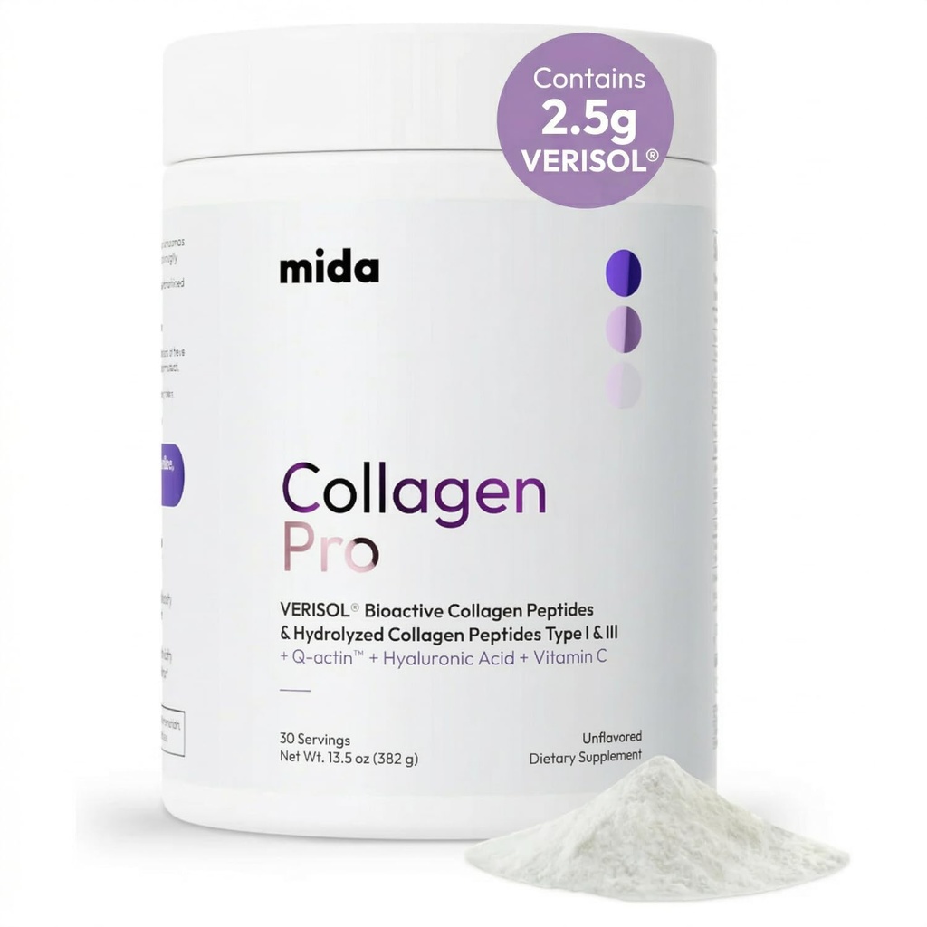 VERISOL ® Hydrolyzované kolagen Peptidy typu I & III s vitamínem C, Hyaluronic acid, Biotin, Q-ACTIN ® PHARMA124; Neochucený protein prášek pro hladkou pleť, tlusté vlasy, silné nehty a společné zdraví