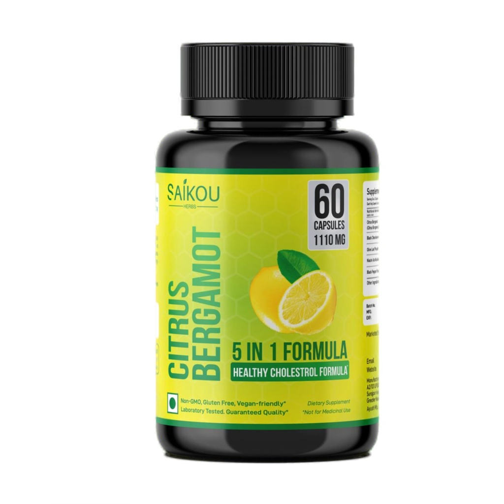 Citrus Bergamot 1110mg - 25: 1 Extrakt - dodatek vysoké potence s černým dušením Berry, Niacin, Olive Leaf & Black Pepper Extract - Vegan - 60 Kapsle