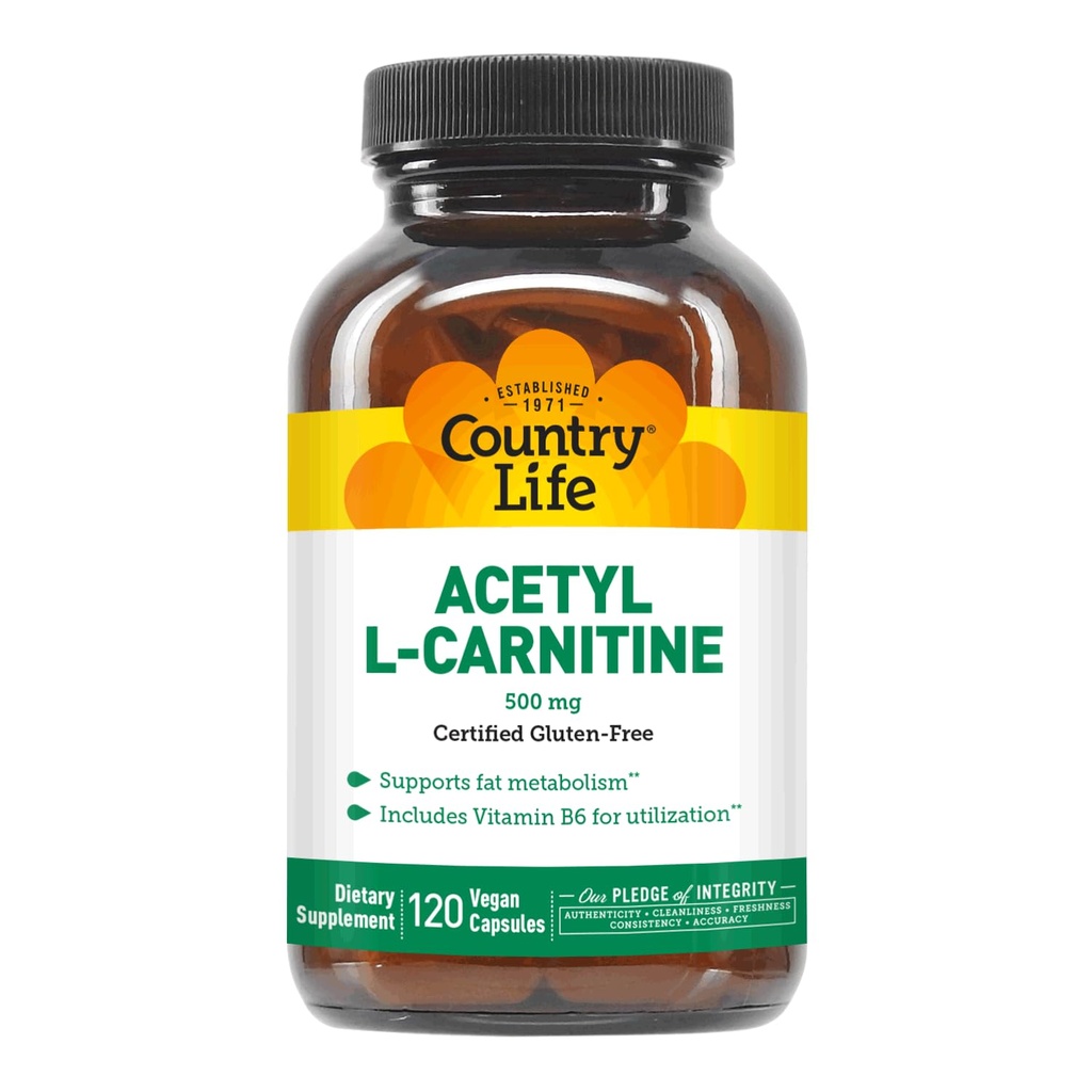 Country Life Acetyl L- karnitin, 500 mg, s B- 6 - 120 Veganovými tobolkami