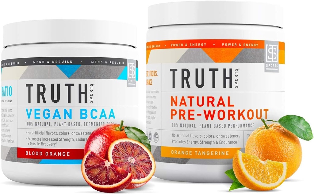 Truth Nutrition Natural Athlete Workout Stack - Natural Prework (Orange Tangerine) + Vegan BCAA (Blood Orange)