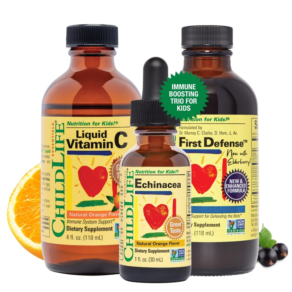 Dětský život ESSENTIALS Imunitní podpora 3- Pack - tekutý vitamin C, první obrana, a Echinacea - imunitní posílení doplňky pro kojence, Toddlers, a děti