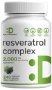 Resveratrol Complex 2 000mg, 240 Veggie Kapsle - Extra síla Trans- Resveratrol s NAD, Quercetin, Curcumin, Grape Seed & More - Zdravé stárnutí antioxidant pro energii a podporu mozku