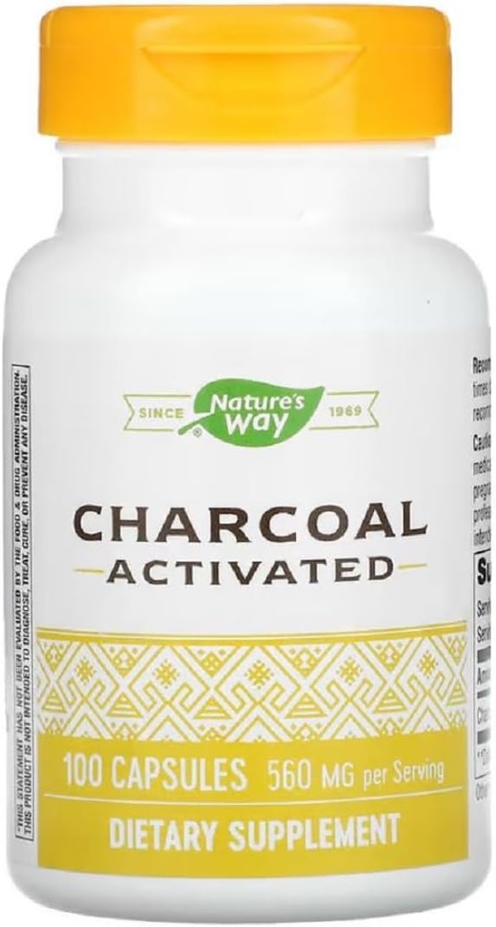 Natures Way Activated Charcoal střevní čistící kapsle, 260 mg - 100 na balení - 3 balení na kase.3