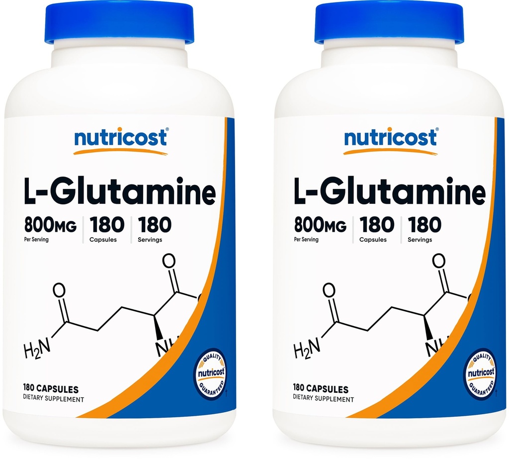 Nutricost L- glutamin 800mg, 180 tobolek (2 lahvičky)