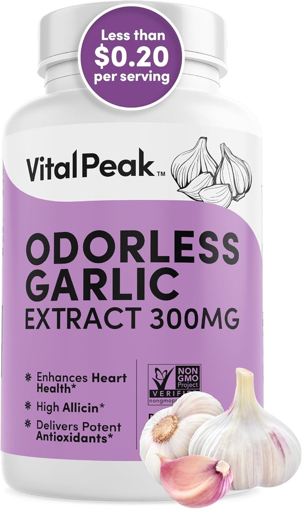 Odorless česnek Extract - Allicin- Rich 300 mg bylinné česnekové doplňky pro srdce, játra, a imunitní podpora I Non- GMO, gluten- Free, Vegan - 90 Česnek Kapsle