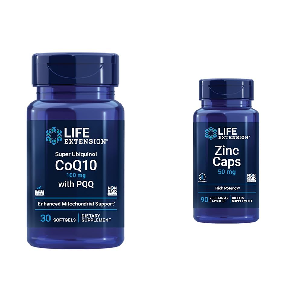 Life Extension Super Ubiquinol CoQ10 s PQQ, CoQ10, PQQ, shilajit, Heart Health & Zinek Caps, zinek 50 mg, zinek Citrát, Podpora imunitní obrany těla