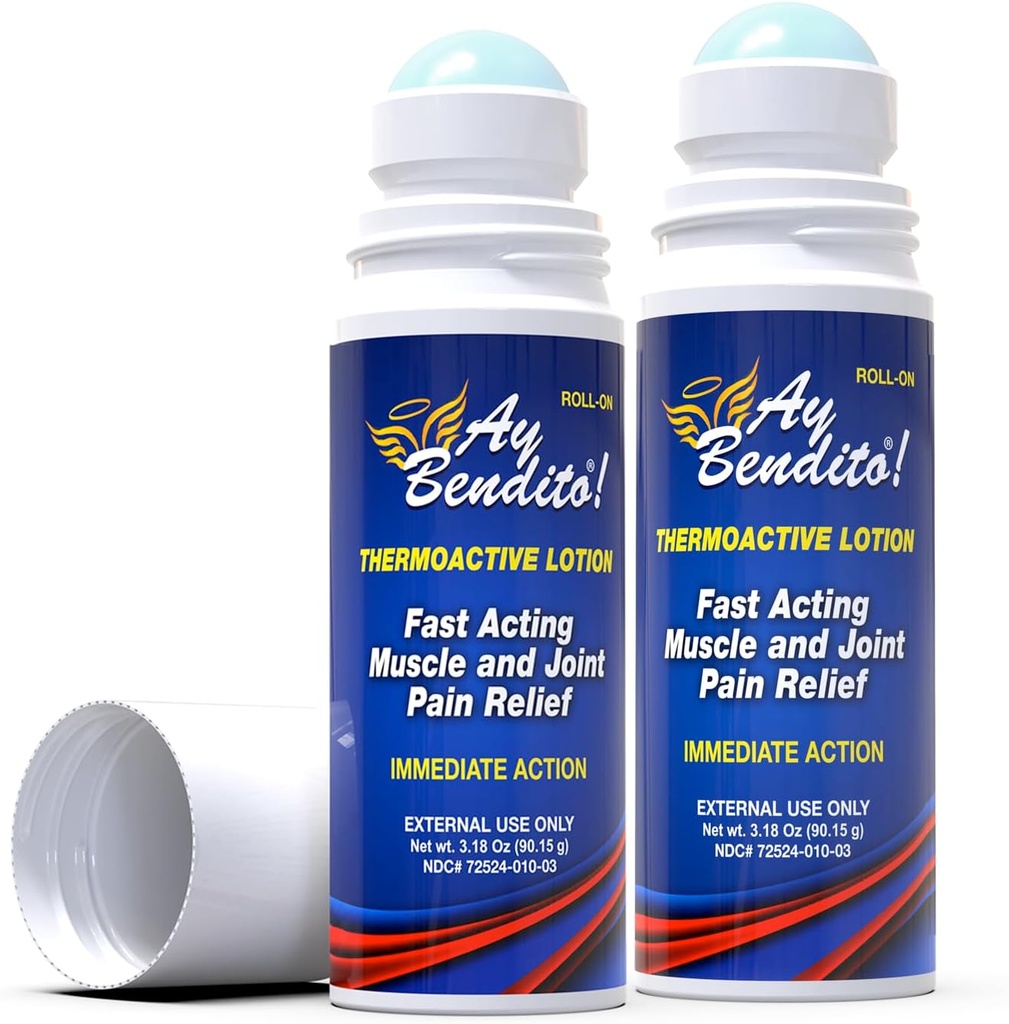 Ay Bendito! Thermoactive Lotion for Faster Pain Relief on Joints and Muscle Function - 3.18 oz Roll- on - Two Pack