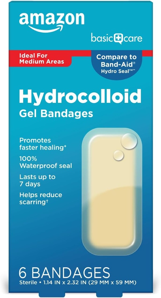 Basic Care Advanced Family Healing Hydrocoloid Gel Bandages, Large, 6 ct