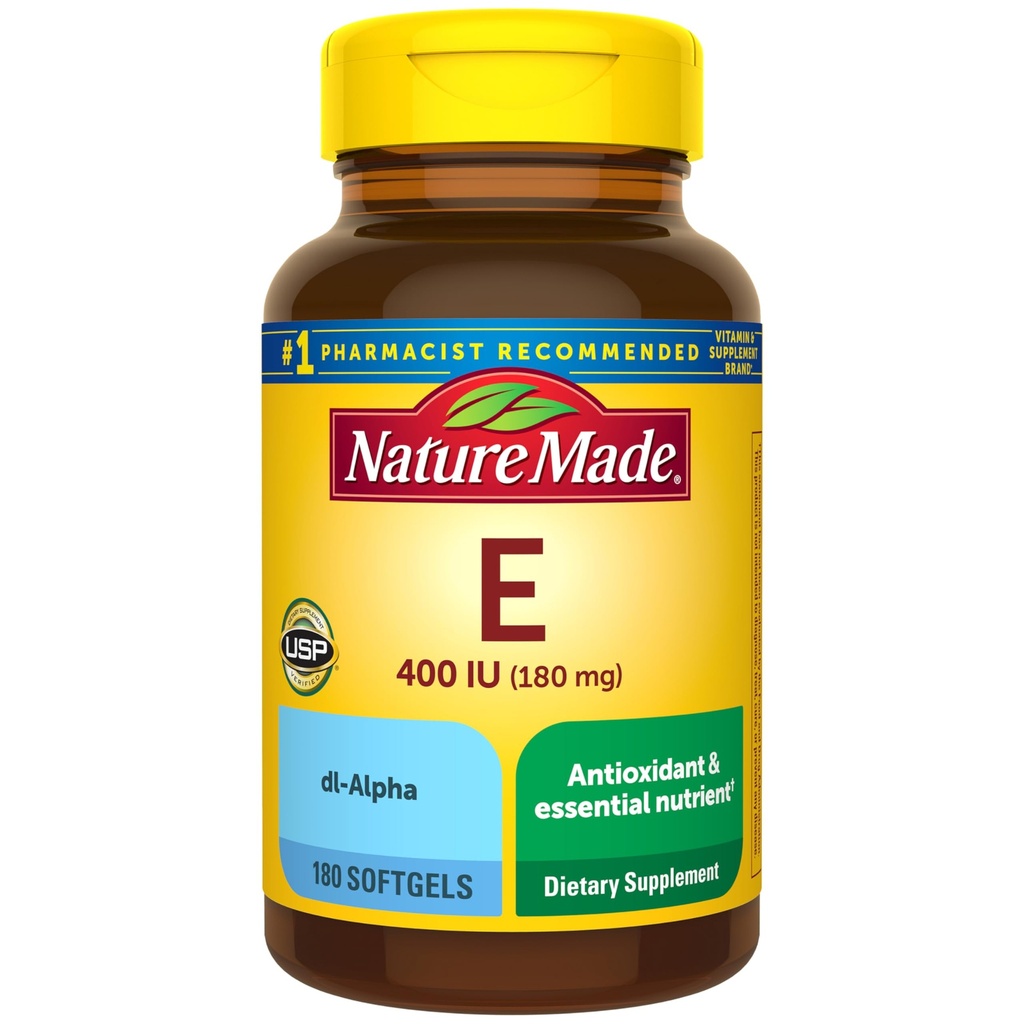Vitamin E 180 mg (400 IU) dl- Alpha Softgels, 180 Počet pro antioxidační podporu