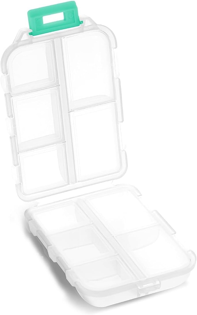 Pouzdro na pilulky - Přenosné doplňky Tablet Container Box s 10 Compartments - Medicine Capsule Vitamin Skládací Pořadatel Držák zásobníku pro cestovní výlet Kapsle - jasné bílé