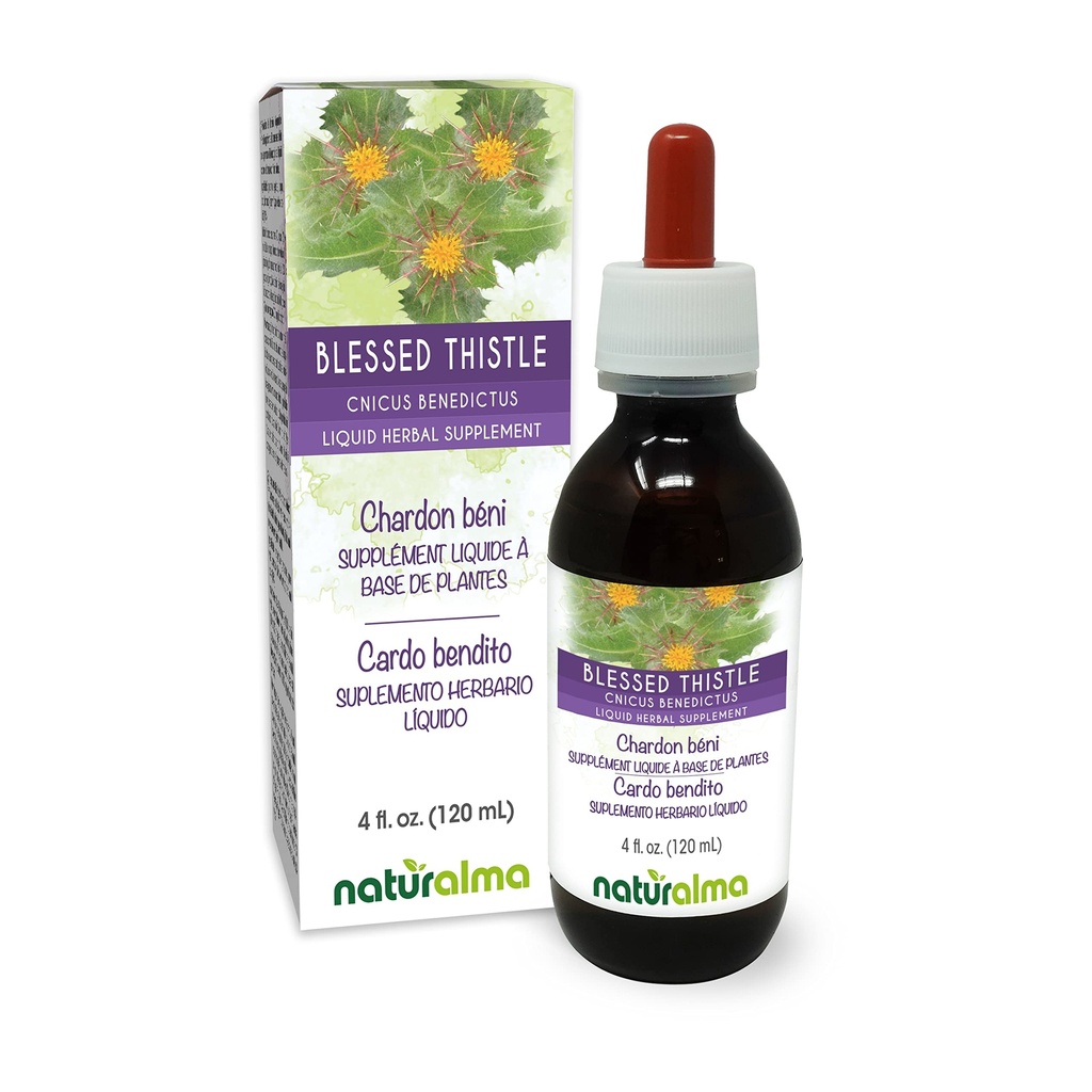 Naturalma Požehnaný Thistle nebo Holy Thistle (Cnicus benedictus) bylina s květinami Alcohol- Free tinktura - 4 fl oz Liquid Extract in Drops - Bylinný dodatek - Vegan