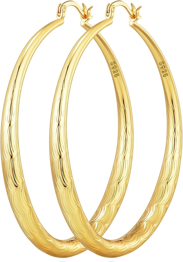 OOOPEL 925 Sterling Silver Hoop pro ženy Gold Hoop náušnice hypoalergenní Diamond- Cut Ripples Designed - Non Tarnish Large Hoop Náušnice (30 / 40 / 50 / 60 / 70mm)